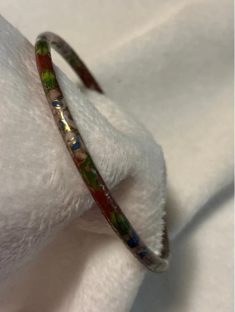 Vintage Cloisonné Floral Print Bangle Bracelet